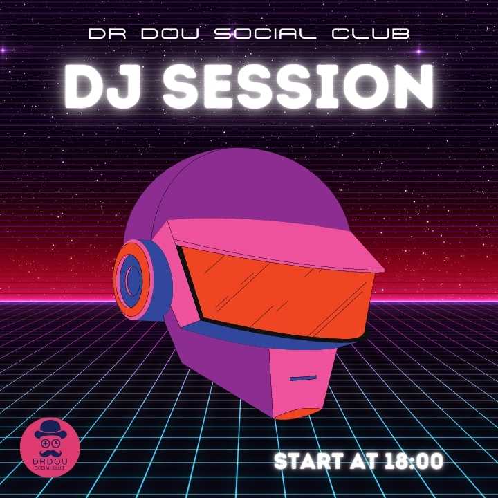 Poster of dj session in Dr Dou social club. Helmet